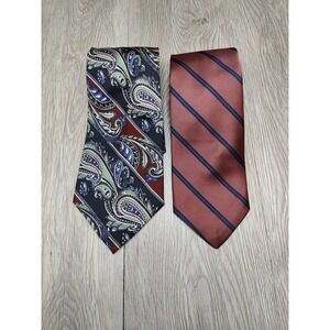 Givenchy Monsieur Paris Vintage‎ Ties Silk Lot of Two Pink Blue Stripe Paisley